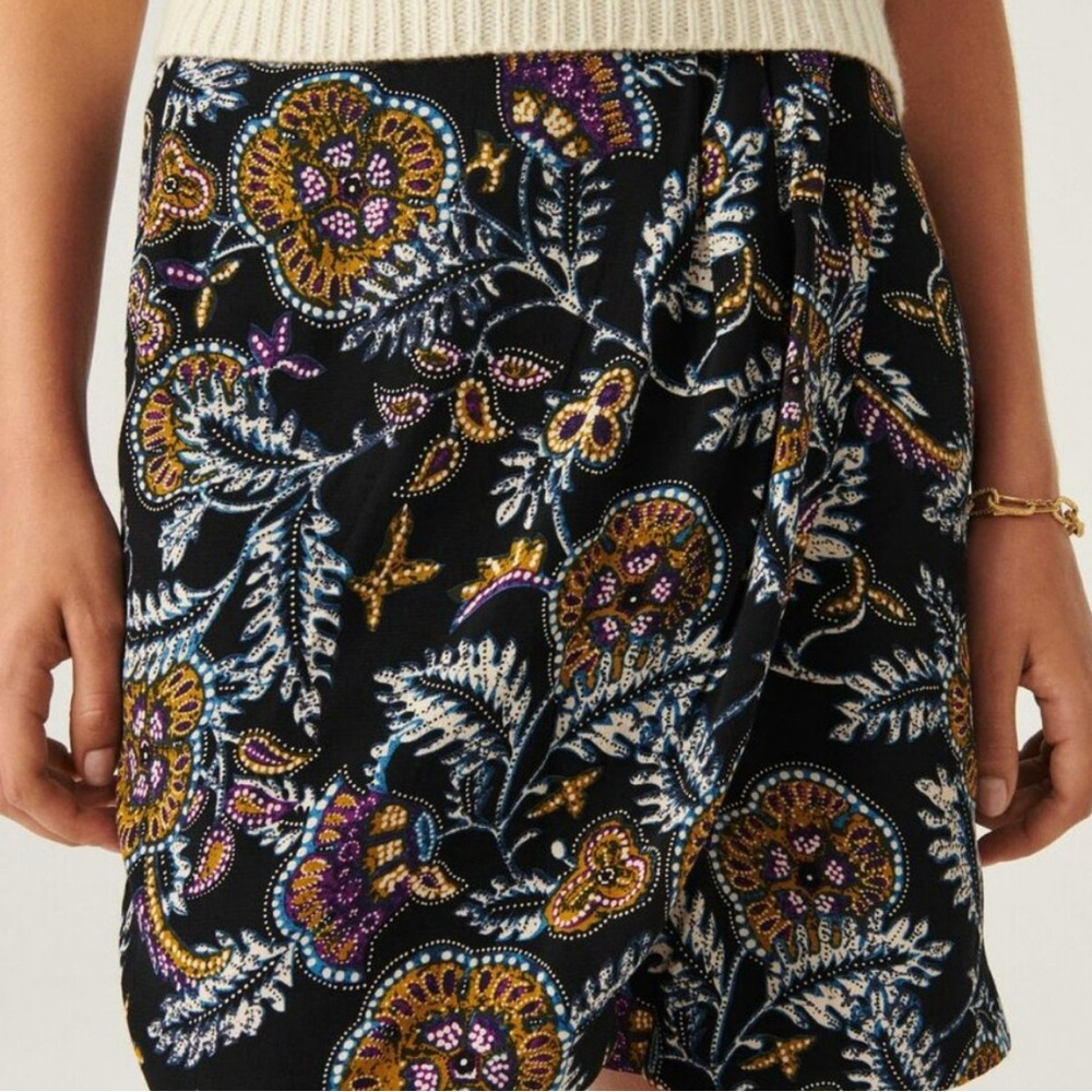 ba&sh Black Purple Paisley Venise Wrap Skirt